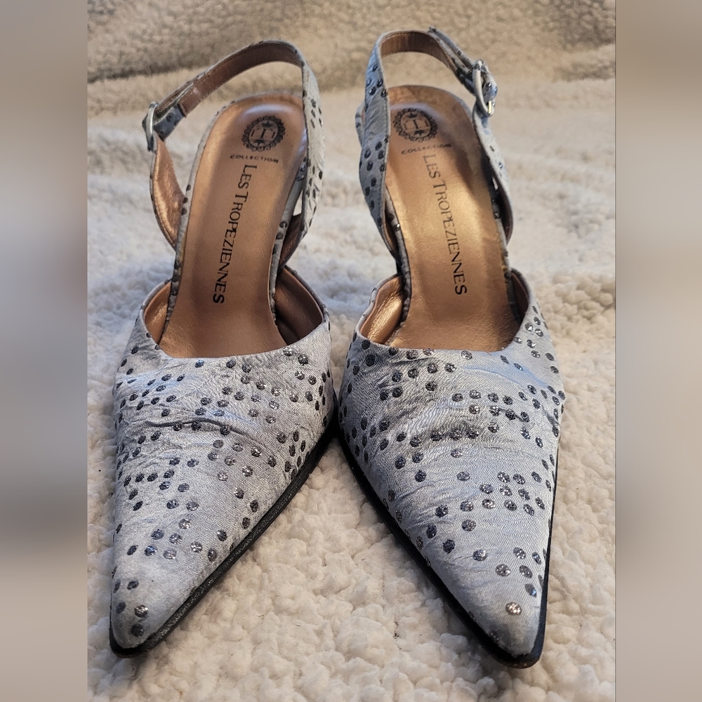 Les Tropeziennes blue satin slingback mules  Made in Italy. Size 38